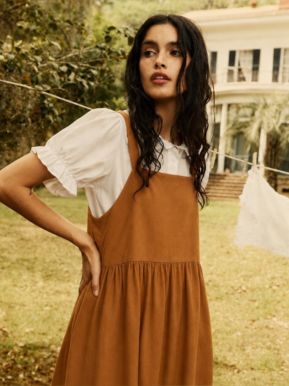 Sonoma Butternut Sienna Burnt Orange Linen Blend Pinafore Dress, Size S